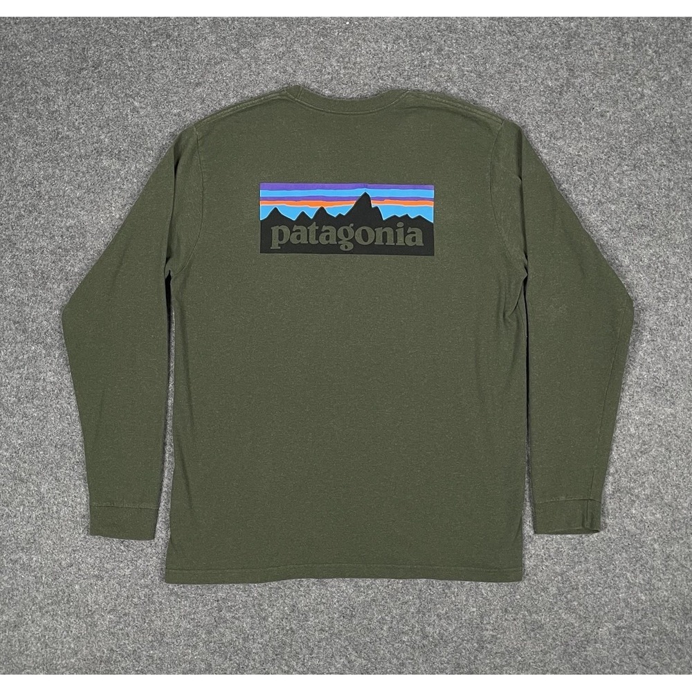 Patagonia Mens L Green P-6 Logo Responsibili-Tee Long Sleeve Hiking Shirt